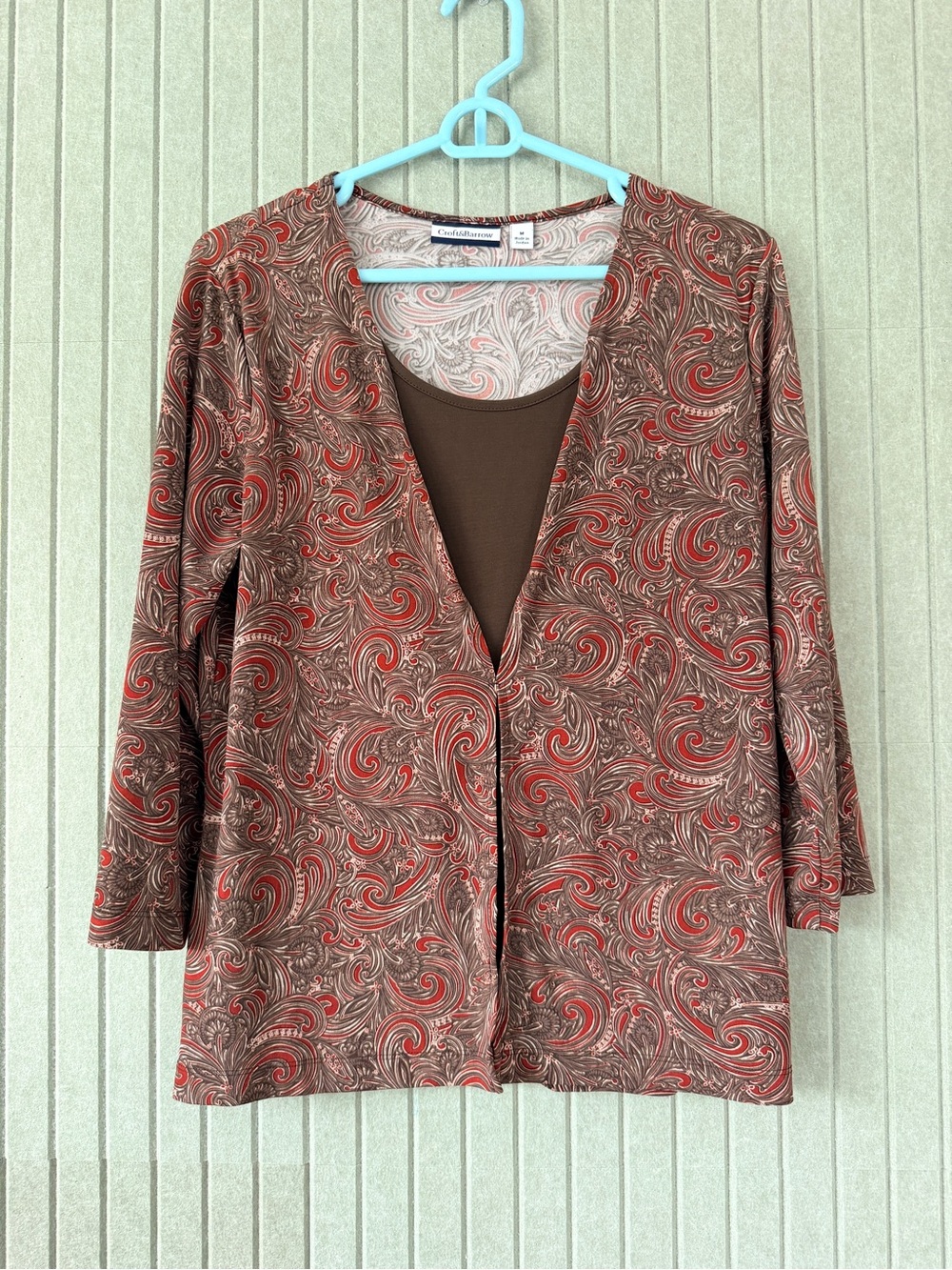 croft & barrow Brown and Red Paisley Open-Front Blazer